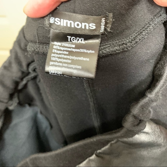 𝅺Simons Faux Leather Pants Sz Xl Black Hi Rise Stretch Fabric Panels Minimalist - Picture 8 of 9